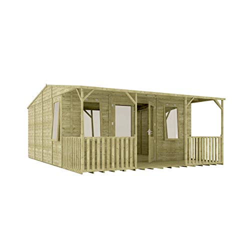 Project Timber 16 x 20 Pressure Treated Diplomat Grandmaster Pavilion Summerhouse Central Double Door with 11mm Tongue and Groove Floor 4.87m x 6.09m
