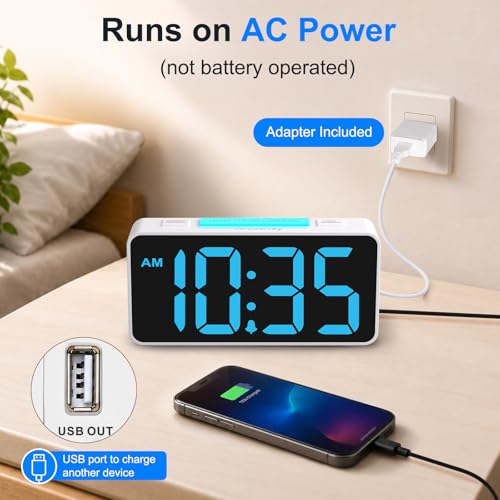 Image of DreamSky Small Digital Alarm Clock with Night Light for Kids Bedroom | RGB Desk Clock with Large Numbers for Teens Boys, Brightness Dimmer, Adjustable Alarm Volume, USB Port, USB-C Adapter Powered