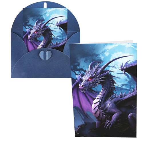 QMNSEHF パープルドラゴン パープルムーン グリーティングカード 封筒付き サンキューカード Happy Birthdayカード 女性用 男性用 クリスマス ハロウィン 結婚式 ブランク ノートカード あらゆる機会 グリーティングカード 4x6