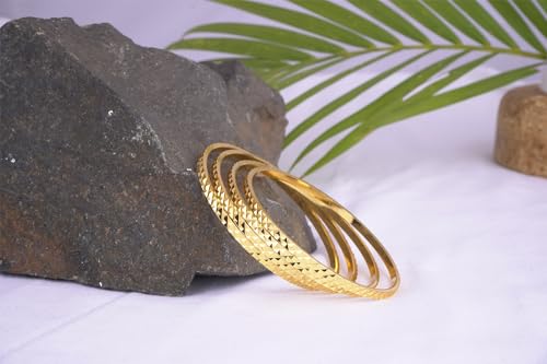 Image of JFL- Jewellery for Less Traditional Ethnic One Gram Gold Plated Cut Work Bangle Set Girls & Women