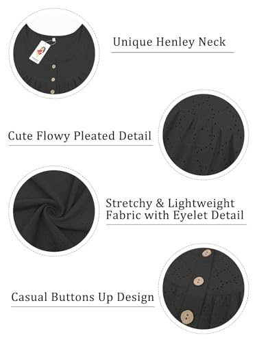 Image of VISLILY Womens-Plus-Size-Summer-Tops Buttons Up Henley Shirts Flowy Pleated Tunics Trendy Eyelet Short Sleeve Blouses