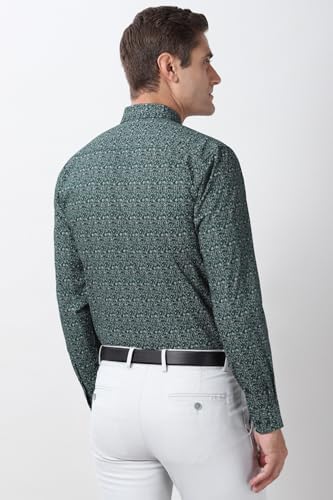 Image of Peter England Men's Printed Formal Shirt with Nature-Inspired Motifs - 100% Cotton, Full Sleeves, Regular Fit