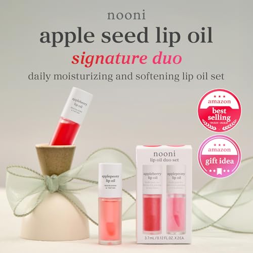 Image of NOONI Korean Lip Oil Set - Appleberry & Applepeony - Long-Lasting, Moisturizing, Revitalizing - Waterproof, No Peel Off, Stocking Stuffers (3EA, 0.12 fl oz)