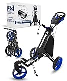 SereneLife Golf Cart Lightweight Foldable Golf Push Cart - Aluminum Folding Trolley with Adjustable Handle, Elastic Bag Straps, Dual Brakes, Scorecard & Cup Holders for Easy Maneuverability