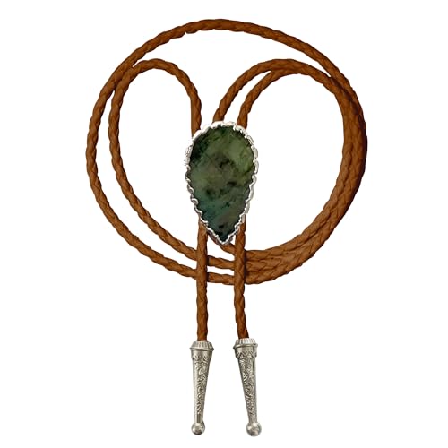 Image of Daisy Del Sol Bolo Tie Turquoise Stone Braided Vegan Faux Leather Silver Tips Handmade Necklace Adjustable Boho Western Jewelry