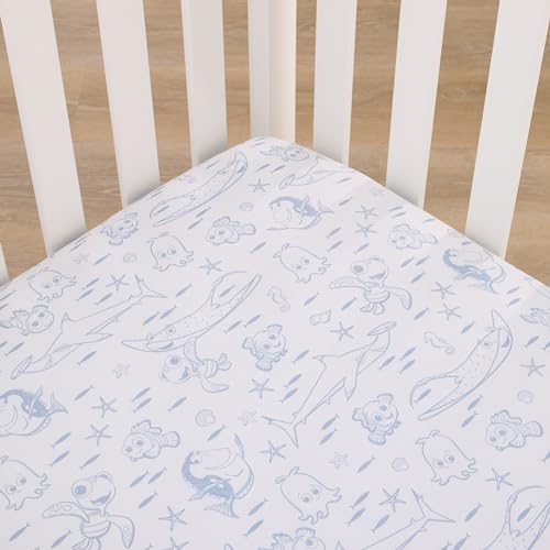 Image of Disney Finding Nemo Cutest Little Catch Light Blue, and White Nursery Fitted Crib Sheet
