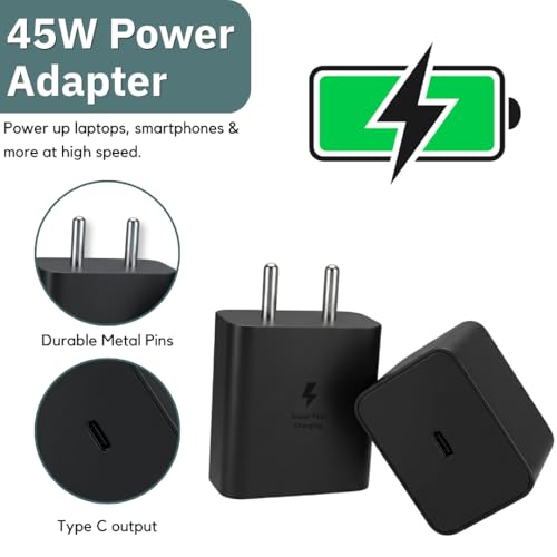 Image of 45W Super Fast Charging Adapter with C to C Cable for Samsung Galaxy S26 Ultra /S25 Plus /S24 Ultra /S23 FE /M35 /M55 /A55 /Z Fold 7 /Flip 7| Original Charging Speed