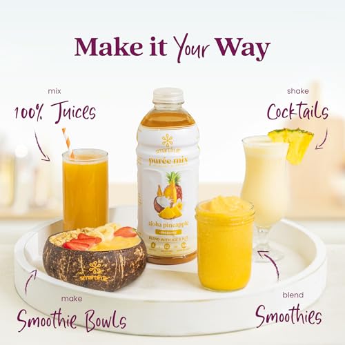 Image of Smartfruit Aloha Pineapple + Prebiotic - 100% Real Fruit Puree with Pineapple, Banana, Apple & Coconut - Great for Smoothies, Juice, Yogurt, Cocktails, Teas - High in Vitamin A - 48oz