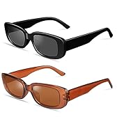 Ainiv 2 Paires Lunettes de Soleil Vintage, Mode Rectangulaire Lunettes de Soleil, Écran Solaire UV400 et Protection UV Lunettes pour Femme Homme Shopping Voyages