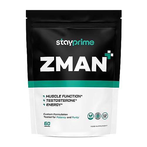 StayPrime ZMAN+ Supplements for Men - 60 Capsules - Zinc Magnesium Glycinate Boron Vitamin D & Vitamin B6 - Sleep Support Energy and Muscle Recovery - High Strength