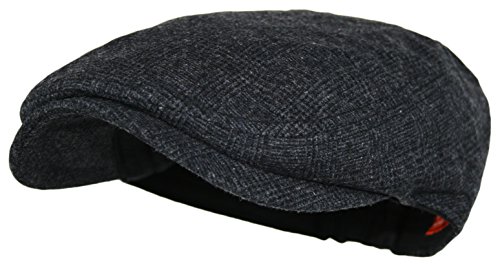 Wonderful Fashion Men's Herringbone Wool Tweed Newsboy IVY Cabbie Driving Hat (One Size, Black)