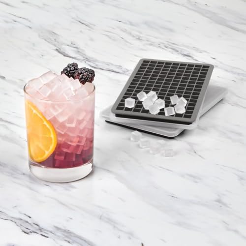 Image of Tovolo Mini Ice Cube Tray with Lid Set of 2 Tiny Ice Maker for Freezer, Silicone Mini Ice Cube Tray Small Square Nugget Ice Makes 135 Tiny Cubes BPA Free Stackable Dishwasher Safe Charcoal Gray Trays