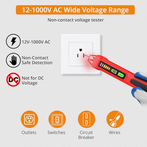 Image of Neoteck Voltage Tester 12-1000V AC NCV Detector with LED Flashlight | Identifies live and neutral wires with audible beeps and visual LED alerts for outlets, switches, and circuit breakers