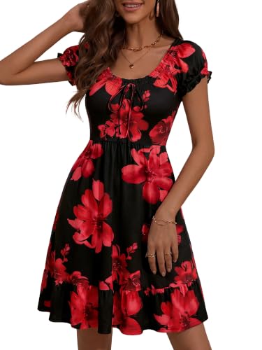 Image of HUHOT Teen Petite Women Floral Short Summer Mini Dresses with Pockets Cute Milkmaid Sundress 2026