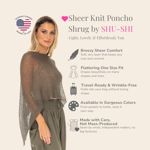 Image of SHU-SHI Womens Sheer Knit Poncho Shrug Lightweight Cover Up One Size Fits Most