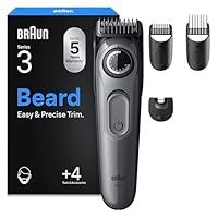 Braun Beard Trimmer Series 3, +4 Accessories, 40 Length Settings, Ultra-Sharp Blade, BT3525, Grey