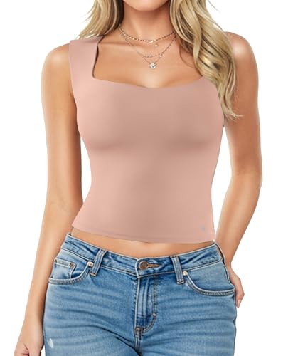 Image of Popilush Tank Tops for Women Square Neck Shapewear Tummy Control Shirts Sleeveless Basic Double Lined Going Out Top