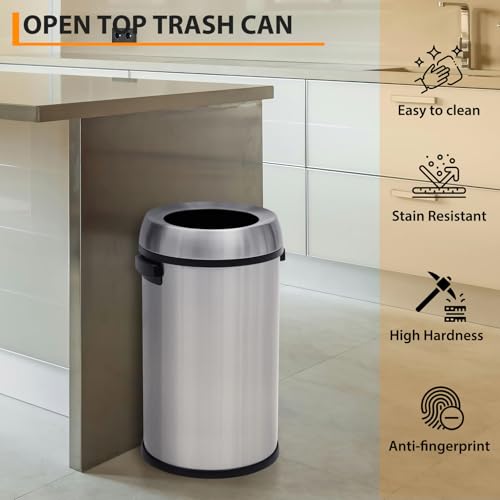 Caneca de basura abierta 17 gal (65L) acero inoxidable pulido miniatura 5