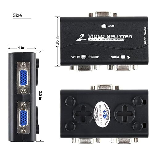 VGA Splitter 1 in 2 Out High Resolution Switch VGA Video Splitter Converter Adapter for Laptop PC to Monitor