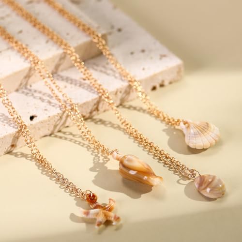 Tondiamo 50 Pcs Natural Seashell Necklace for Women Scallop Conch Pendant Ocean Handmade Jewelry Gift Sea Shell Necklace with 18.9" Long Rope Chain3