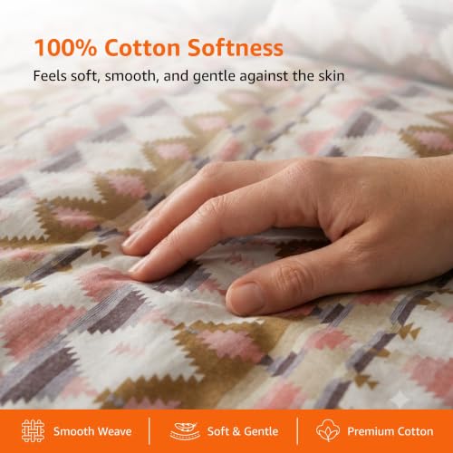 Image of Amazon Basics - 100% Cotton Flat Bedsheet | 200TC |King Bed Sheet with 2 Pillow Cover|Soft Cotton | Geometric Print | 90 Inch x 108 Inch, Grey