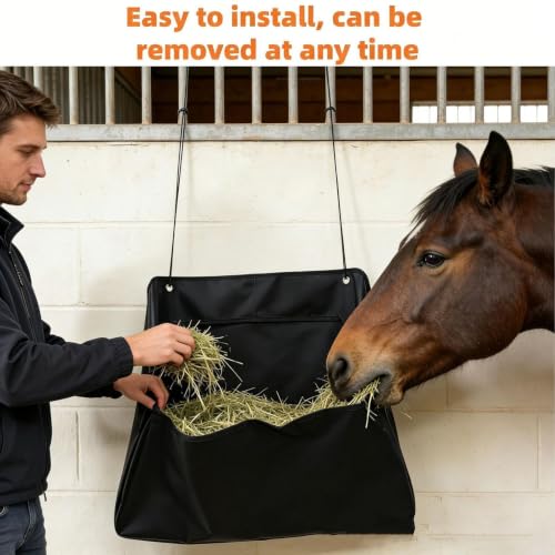 Bolsa de heno para caballos y conejos comedero impermeable gran capacidad con correa para exterior 5