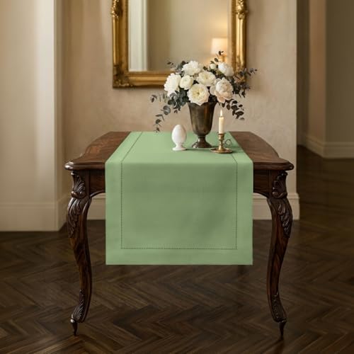 Signature Linen™ by D'Moksha, 100% Linen Sage Green Table Runner 14 x 36 in