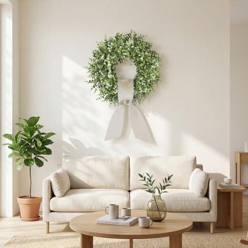 26 Inch Large Artificial Boxwoods Wreath for Front Door Outside All Season — view 6