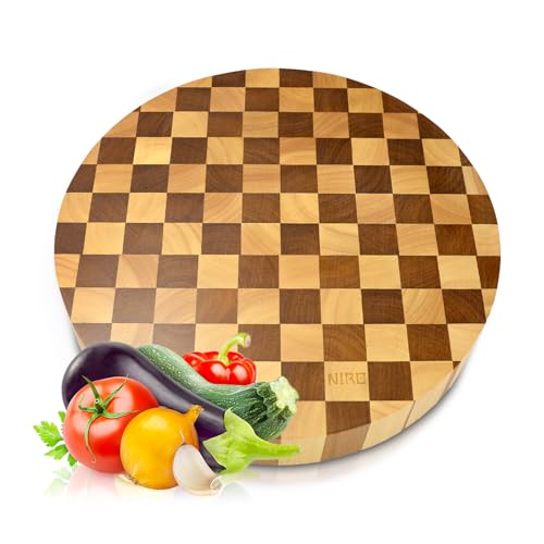 Tagliere rotondo da Cucina Professionale XXL in Legno 100% Pará Naturale Rubberwood, ALTEZZA 4 CM, Dimensioni ⌀30cm x 4 cm, Atossico, Legno Massello Pregiato, Vassoio da Portata, Design Unico