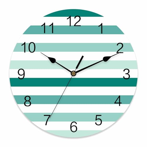 TOUBE Wall Clock 14 Inch Teal Ombre Grey Striped Round