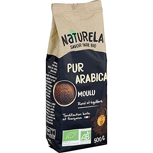 Naturela – Café molido Pur Arabica Bio – 500 g de granos recién molidos para una infusión aromática y natural, perfecto para los amantes del café orgánico. - El juego de 3