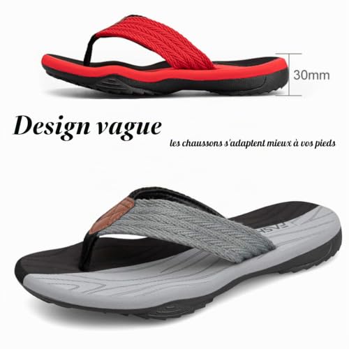 ChayChax Tongs Hommes Souple Sandales de Sports Antidérapante Flip Flops Décontractée Chaussures de Plage et Piscine,Noir Gris,43 EU – vue 3
