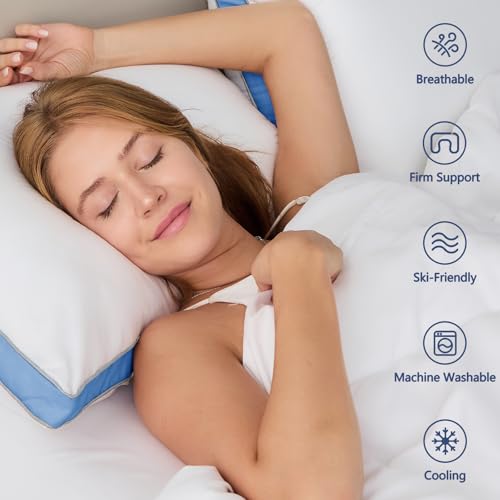 CozyLux Pillows Standard Size Set of 2, Soft Supportive 3D Down Alternative Bed Pillow for Sleeping 2 Pack Blue, Luxury Hotel Quality Gusseted Bedding Pillow for Back, Stomach or Side Sleepers 18x26