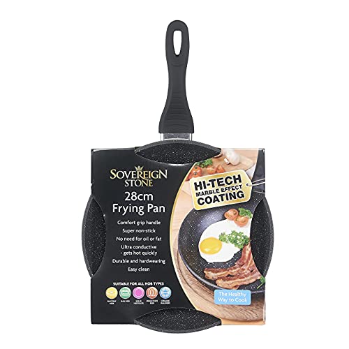 Sovereign Stone 20cm, 24cm, 28cm Non-Stick Frying Pan Forged Aluminum High-Tech Marble Effect Coating | Suitable for use on Gas, Induction, Electric and Ceramic hobs. (28cm) 4 Gallery Image
