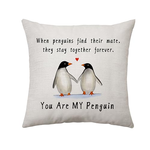 Aconesong Funda de cojín de aniversario de boda, regalo para parejas, bonito regalo de pingüino para esposa y marido, decoración del hogar, recuerdo para papá y mamá, abuelos, aniversario de San