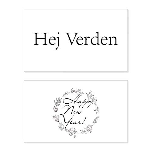 Tarjeta de felicitación de Año Nuevo Hello World con diseño festivo y texto en inglés