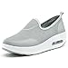 Hishoes Damen Atmungsaktiv Mesh Keilabsatz Laufschuhe Plateau Freizeitschuhe Shape-Up Fitness Laufen Sportschuhe-Grau-39 EU