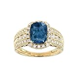 FYBIOD 10K 14K 18K Gold 2 Carat Cushion Cut London Blue Topaz Rings for Women Blue Topaz and Moissanite/Diamond Engagement Promise Rings for Her Wife Size 3-15