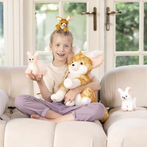 Image of Fennec Fox Plush Toy with 3 Babies, 17.4 inch Fox Stuffed Animal