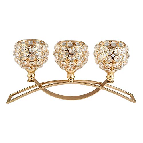 ZXBAODAN Crystal Candle Holder 3 Arms Candelabra, Table Centerpiece Wedding Buffet Table Ornaments-Goldene