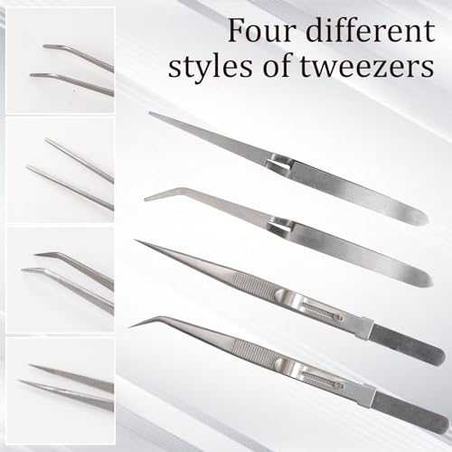 WANDIC 6 Pcs Stainless Steel Tweezers, Bent Cross Locking Tweezers Non-Slip Grip Tweezers for Electronics Laboratory Jewelry Craft - Image 4