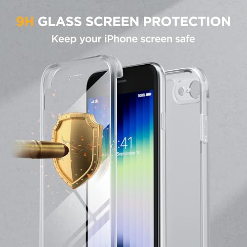 Image of Miracase for iPhone SE Phone Case 3rd /2nd Generation 2022 2020 Full-Body with Built-in Glass Screen Protector, Heavy Duty 360 Protective Shockproof Bumper Cover for iPhone 8 /SE, Purple