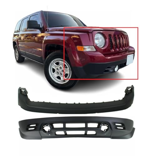 FitParts Compatible with Front Bumper Covers Kit 2011-2017 Jeep Patriot Textured W/Fog Light Holes CH1014103 CH1015111, 68091521AA 68091523AA