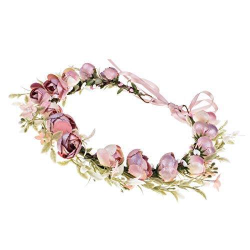 Floral Fall Camellia Flower Crown Rose Headpiece Wedding Bridal Flower Girl Halo Maternity Photo Props FL-03 (Pink)