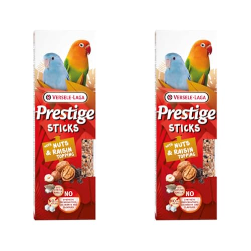 Versele-Laga Prestige Sticks Loros pequeños con nueces y Cobertura de pasas | Paquete Doble | 2 x 60 g | Snack para Loros pequeños y periquitos | Sin conservantes sintéticos