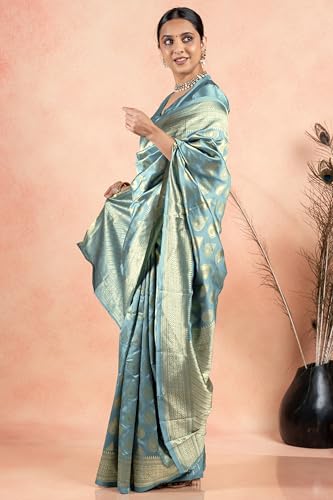 Image of Subham Saree for Woman Silk Cotton Kanjivaram | Soft Daily Wear Golden Zari Sari with Jacquard Blouse Piece