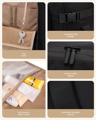 LOVEVOOK Handgepäck Rucksack Flugzeug, 40L Groß Reiserucksack Herren Damen Laptop Rucksack 17 Zoll, Wasserdicht Travel Backpack Carry On Luggage, Business Cabin Bag für Reise Arbeit Urlaub, Schwarz