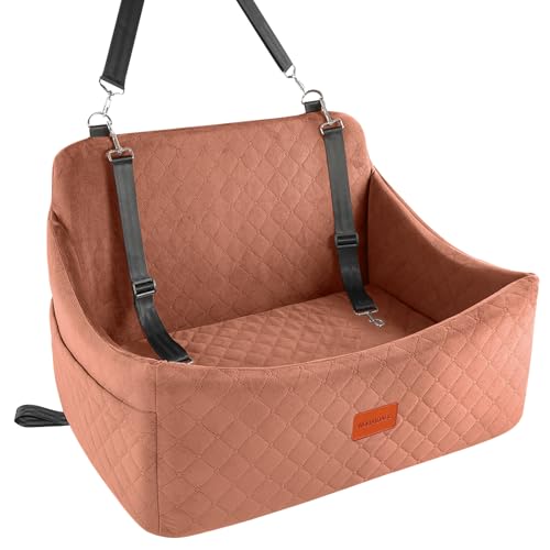 Wooaidagg Dog Car Seat for Large Size Dog Up to 55lbs,Easy to Install Car Dog Bed with Super Soft Fabic and Filling in Memory Foam,Fully Detachable and Washable Pet Car Seat(Brown,Large)