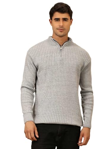 Image of Kvetoo Men High Neck Zipper Full Sleeve Woolen Winter Sweater