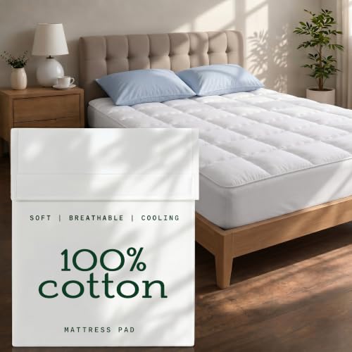 Niagara Cotton Mattress Pad Queen 60x80 - Non Noisy Cooling Breathable Ultra Plush Absorbent Protector Extra Deep Fits 20 Inches Deep Mattress